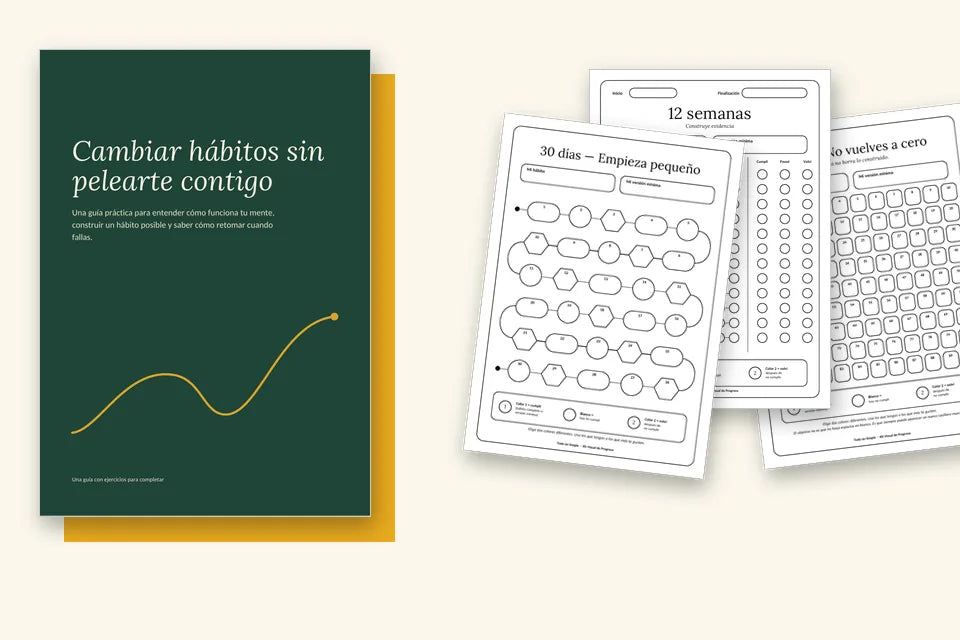 El ebook Cambiar hábitos sin pelearte contigo y las tres planillas del Kit Visual de Progreso