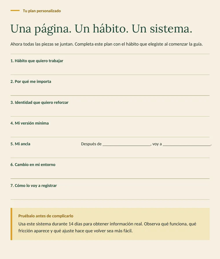 Plan personalizado de una página del ebook